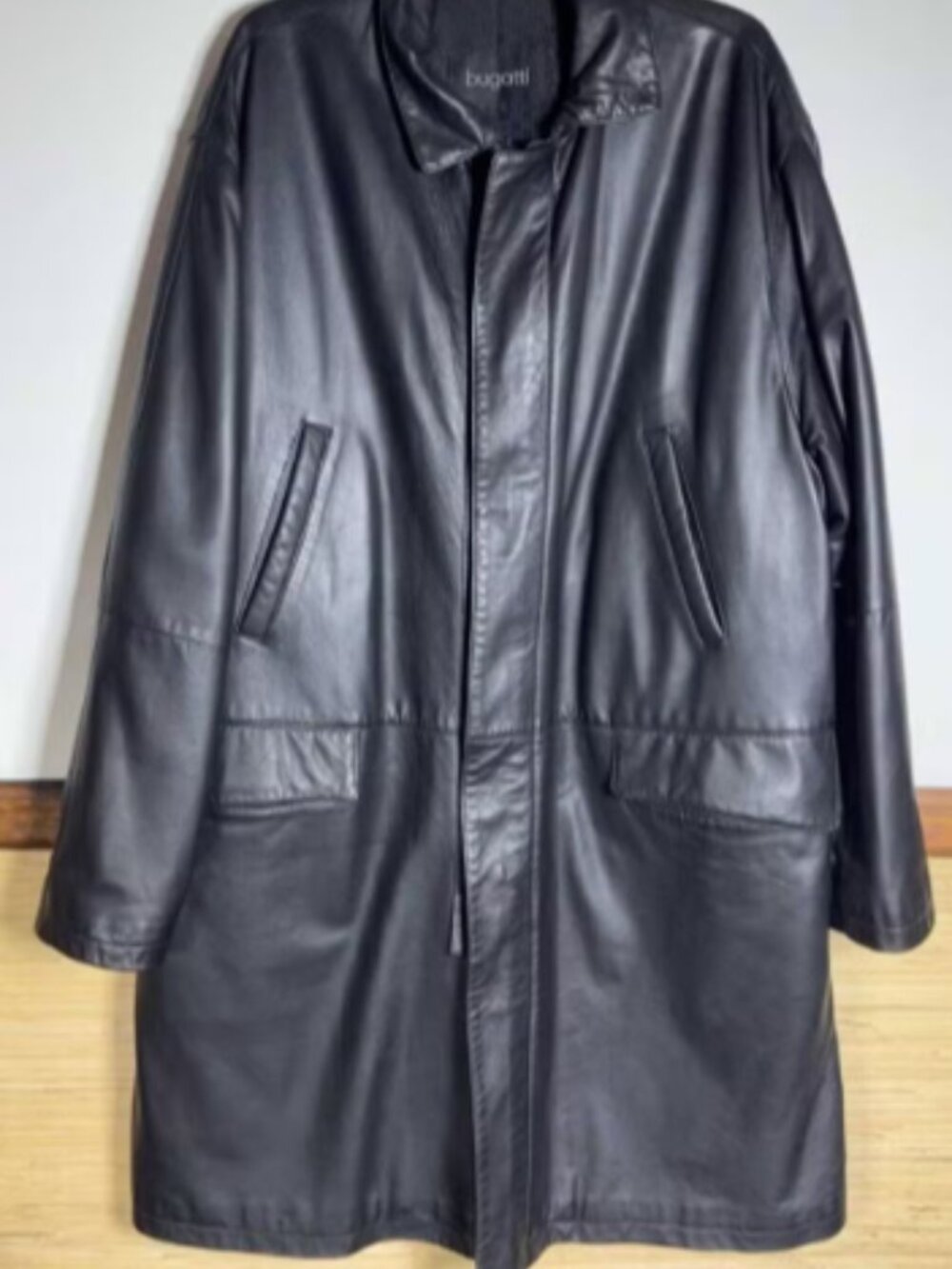 Black leather Bugatti jacket with detachable hood. Size 56 (Large) EUC